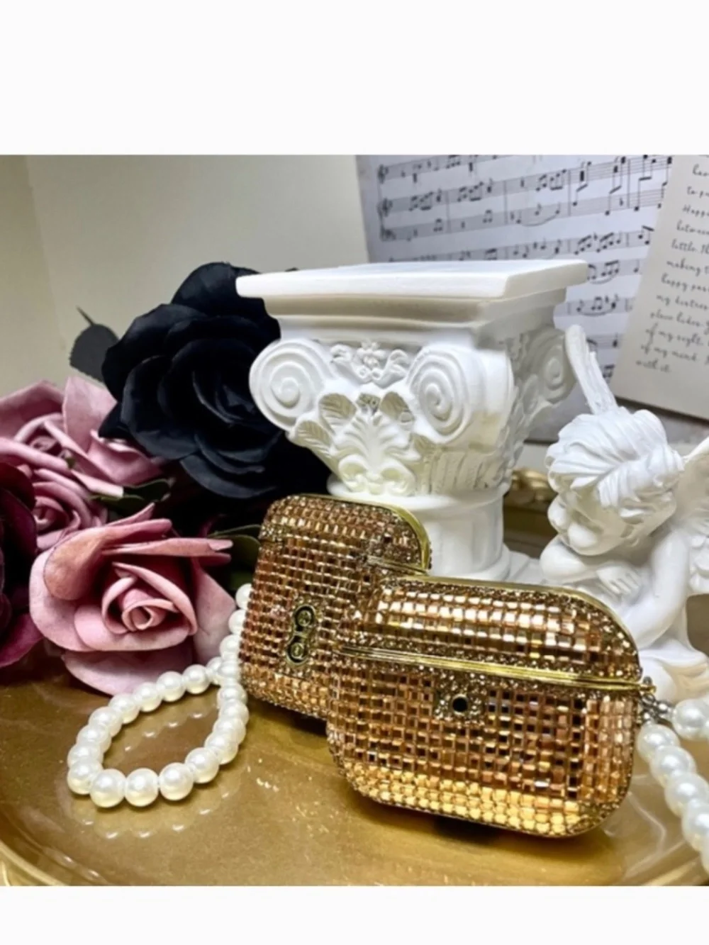 2 items.AirPods 1/2/PRO1 luxury Rhinestone bling Case with pearl chain